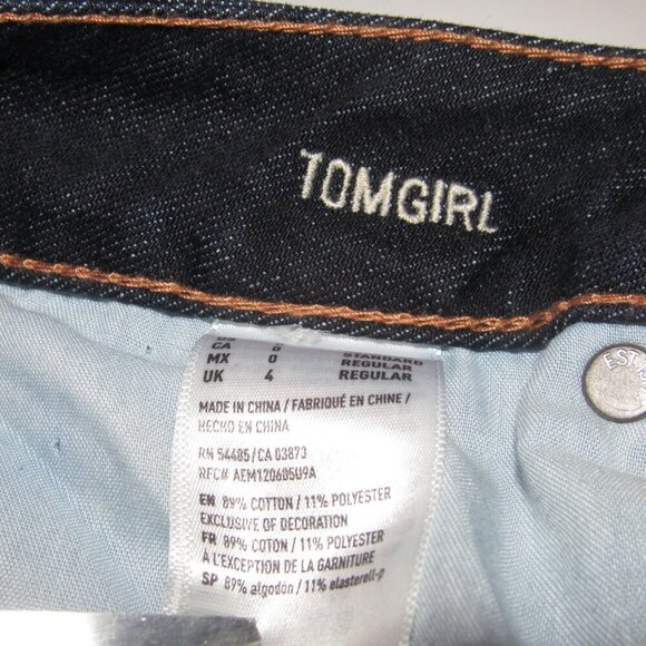 AMERICAN EAGLE Tomgirl Button Fly Dark Wash Jeans Size 0 Regular - Picture 6 of 9